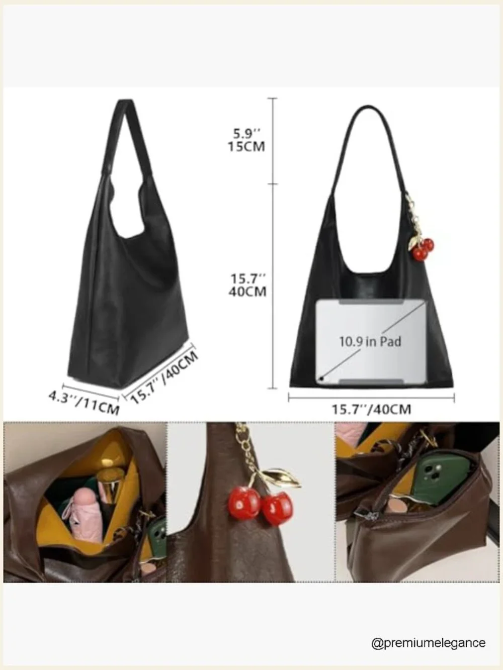 Vegan Leather Large Hobo Bag Shoulder Purse Slouchy Tote Crossbody
